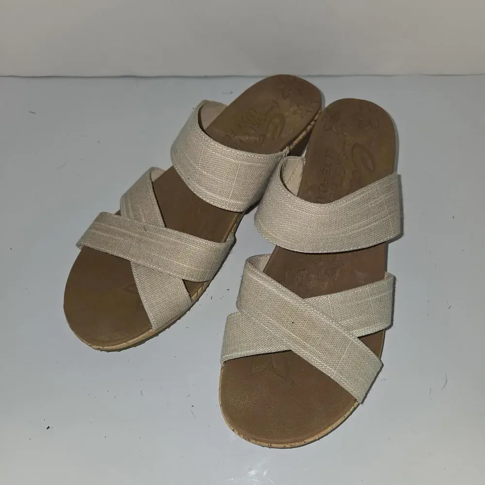0391‎ Cali From Skechers Luxe Foam Sandals Beverlee Beige Wedge Slide Size 11